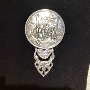 Hans Jensen Vintage Silver Plate Repousse Purse Mirror (324)